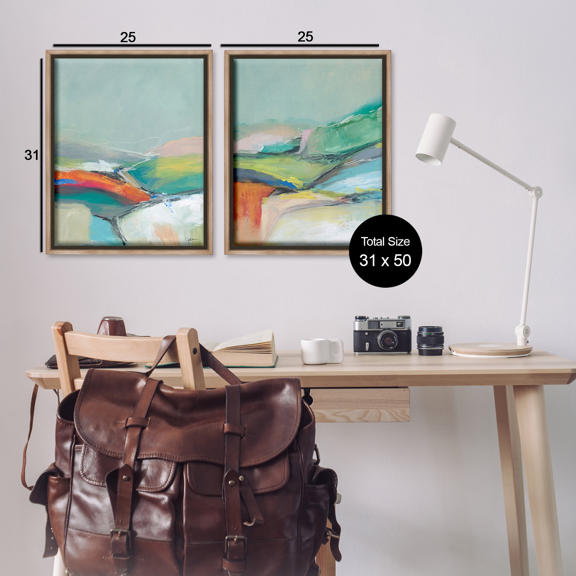 Stupell Industries Impressionist Pastel Landscape Abstract Painting Brown Floater Framed Canvas Art Print Wall Art, 31 x 25, Set of 2