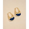 thumbnail image 3 of SNGIA 18K Gold Plated Oval Dangle Hoop Earrings with Navy Resin Accent for Women, 3 of 6