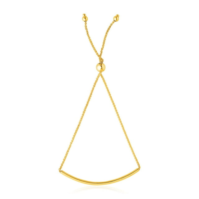 14k Yellow Gold Smooth Curved Bar Lariat Design Bracelet 9.25 in
