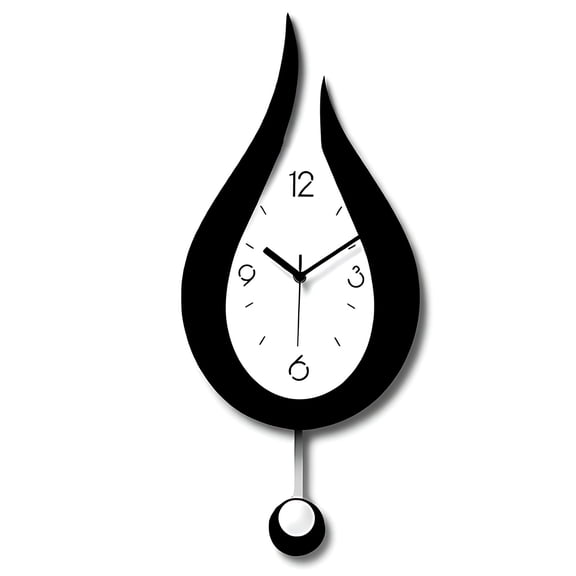 Water Drop Acrylic Pendulum Wall Clock, 9.4 x 20.5 in / 24 x 52 cm, Black and White Modern Style, Silent Movement, Decorative Clocks for Living Room, Bedroom, Office