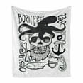 thumbnail image 1 of Vintage Nautical Tattoo Soft Flannel Fleece Throw Blanket, Ropes Anchor Sailor Smoking Pirate Skull, Cozy Plush for Indoor and Outdoor Use, 50" x 70", Charcoal Grey White, by Ambesonne, 1 of 5