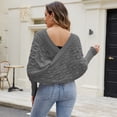 thumbnail image 2 of SWSMCLT Women's Billowy Pullover Sweater Casual Elegant Date Deep V Neck Convertible Batwing Sleeve Knit Knitwear Grey Small-X-Large, 2 of 3