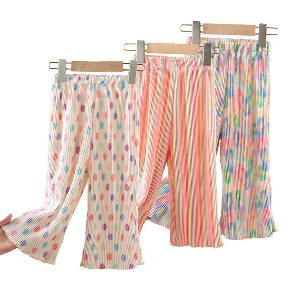 Esaierr Kids Toddler Girls Wide Leg Pants Baby Cute Print High Waisted Loose Fit Comfy Belted Lounge Trousers