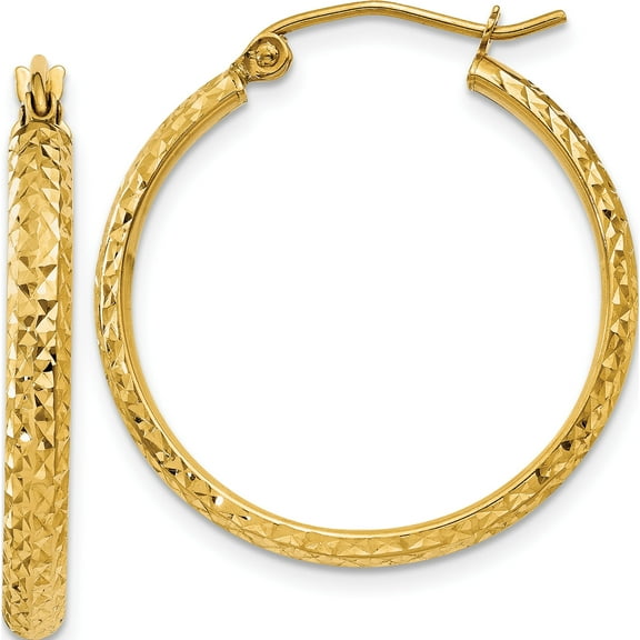 10K Yellow Gold Diamond-Cut 2.8X25mm Hollow Hoop Earrings (Width 2.8) (Length 25) - Jbsp