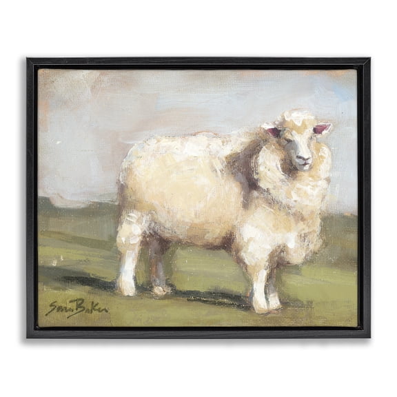 Stupell Industries Farmhouse Fuzzy Sheep Country Landscape Black Floating Frame Canvas Art, 21 x 17, by Sara Baker