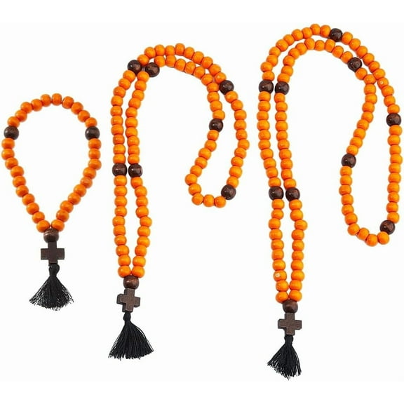 1set 3Pcs Christian Orthodox Prayer Rope Wooden Chotki Prayer Beads Blessing Prayer Beads with Tassel Religious Gift for Men Women Wood