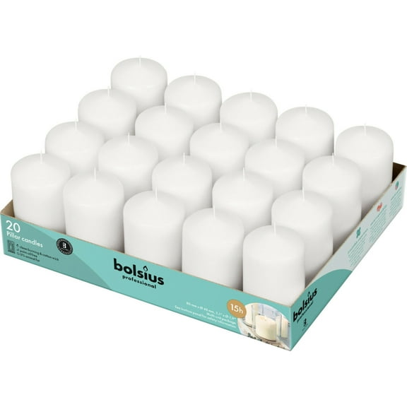 Bolsius White Pillar Candles Unscented 2X3 Inch |  20 Pack for Wedding, Home, Party Decor