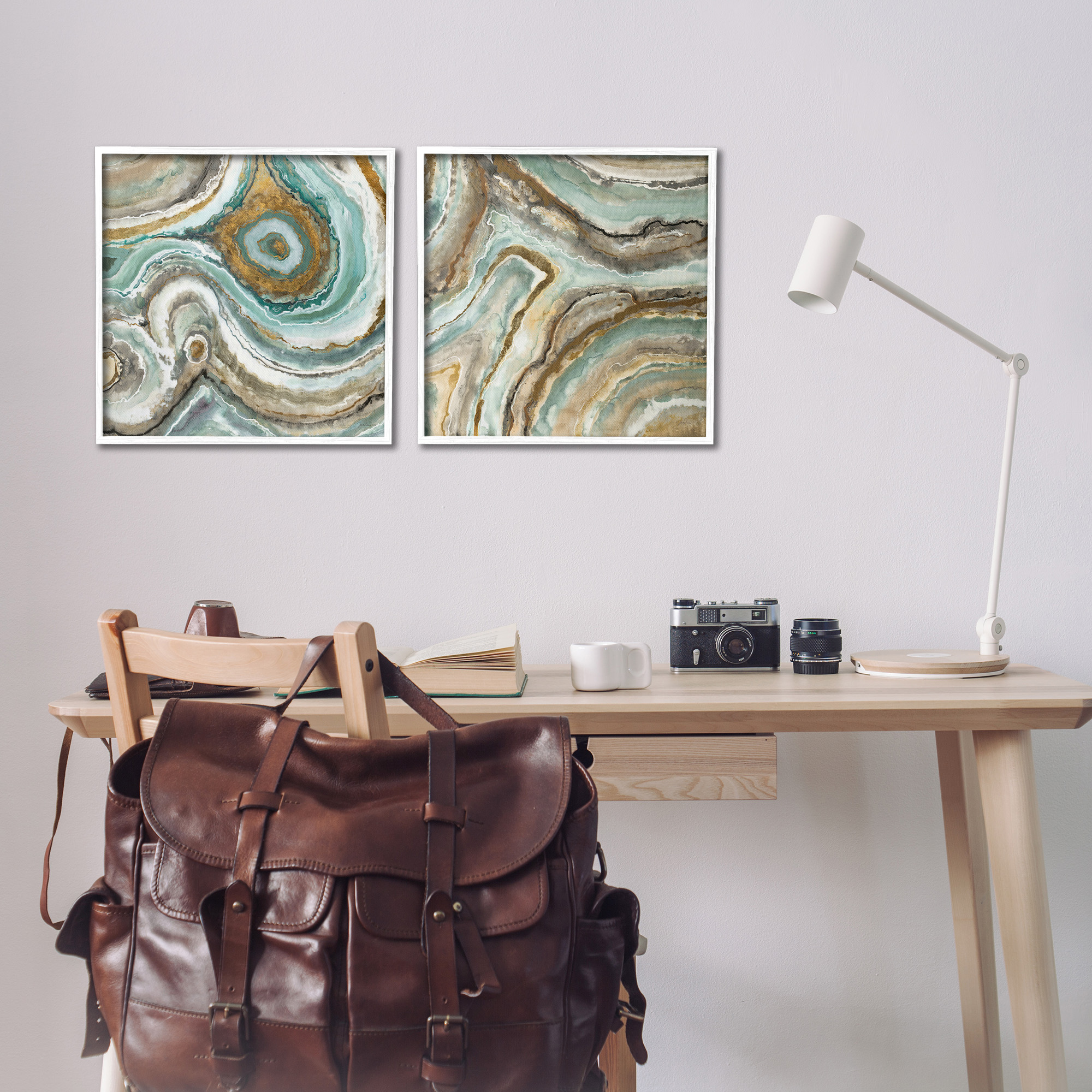 Stupell Industries Swirling Agate Pattern Abstract Painting White Framed Art Print Wall Art, 17 x 17, Set of 2