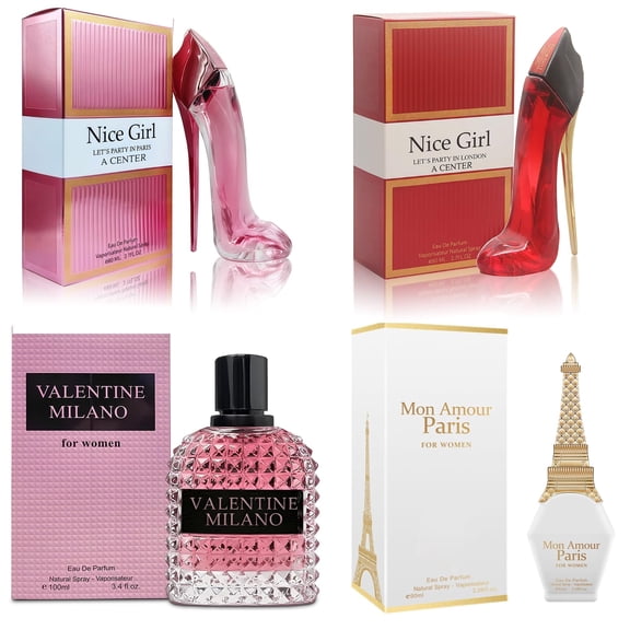 Valentine Milano, Mon Amour Paris, Nice Girl Red/Pink, Perfume for Women, Vanilla, Caramel, Sweet, Floral Long-Lasting Fragrance 100ml*4