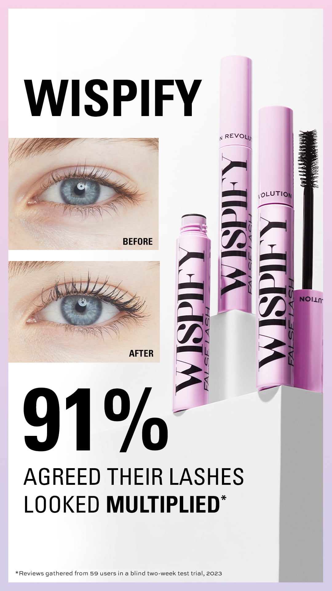 Revolution Wispify False Lash Mascara, Wispy Volume, Ultra Black