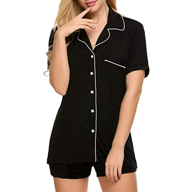 Musuos Women Pajamas Set Short Sleeve Sleepwear Button Down Nightwear ...