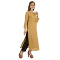 thumbnail image 2 of Moomaya Solid Long Kurti For Women Cotton Tunic 3/4 Sleeve Ethnic Formal Kurta w/ Pockets, 2 of 5