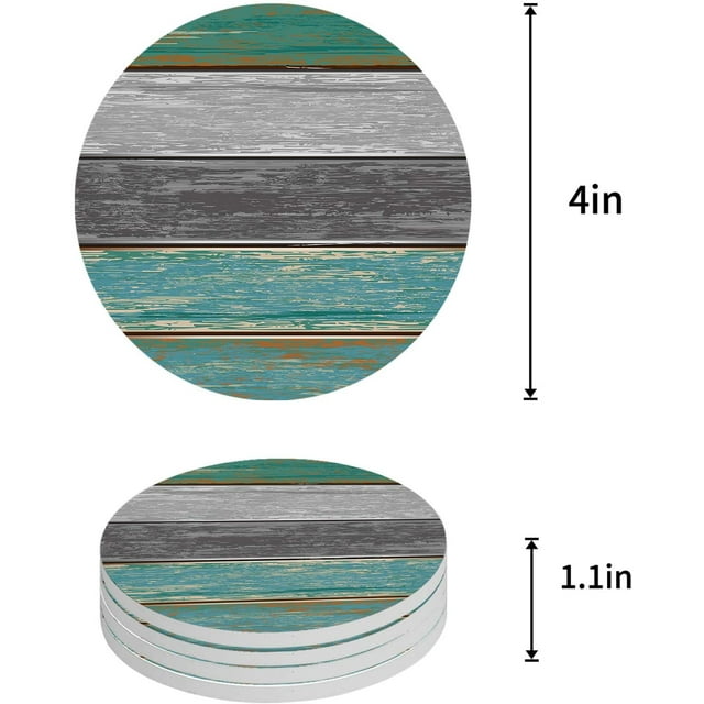 RYLABLUE Ensemble de 6 sous-Verres Ronds en Grain de Bois Rustique Vert et Gris pour Boissons, sous-Verres en Céramique Absorbants avec Base en Liège pour Décoration de Table Basse de Cuisine Maison