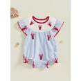 thumbnail image 3 of BemeyourBBs Newborn Baby Boy Girl Lobster Bubble Romper Crab Crawfish Embroidery Clothes Ruffle Short Sleeve Smocked Bodysuit Summer Outfits, 3 of 9