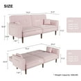 thumbnail image 5 of 3 in 1 Convertible Sofa Bed, Velvet Upholstered Futon Couch with 2 Pillows and Side Pockets, Multifunctional Loveseat Sofa with 3 Position Adjustable for Living Room, Bedroom, Office, Pink, 5 of 9