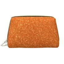 Easygdp Orange Glitter Leather Makeup Bag Zipper Pouch Travel Cosmetic Organizer for Women and Girls, Make up Bag with Zipper