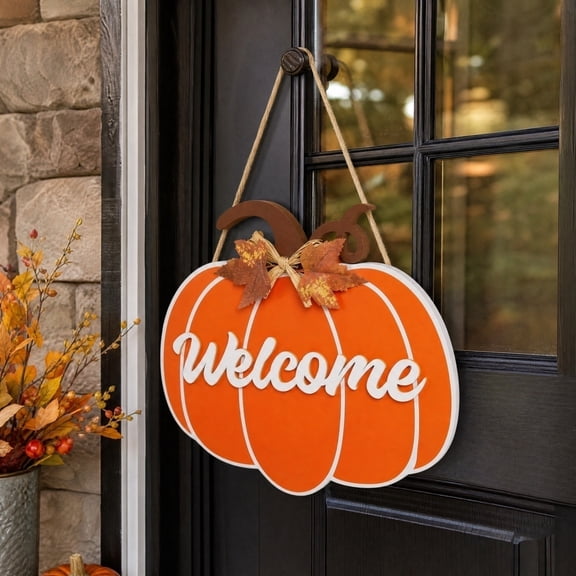 Fall Door Decor Pumpkin Door Hanger, Wooden Fall Welcome Sign for Home | Wooden pumpkin fall door hanger for front door porch wall and home decor Perfect fall decorations for Thanksgiving