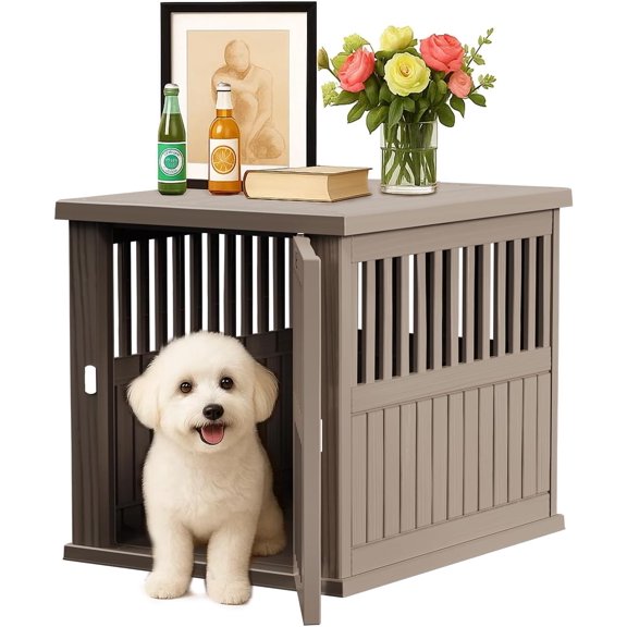 Dog Crate Furniture for Small to Medium Dogs,Decorative Resin Kennel Indoor,Multifunctional Dog Crate with Locking Buckle,End Table,Durable and Sturdy(Light Brown 29.65 * 21.34 * 25.28)