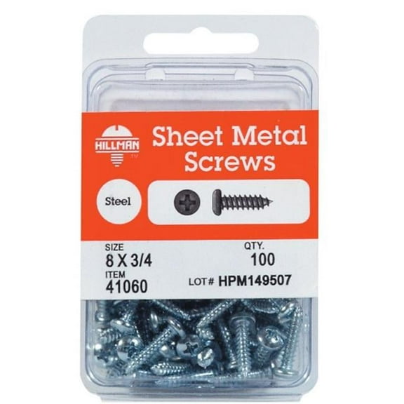 Hillman 41066 Steel Zinc Pan Head Phillips Sheet Metal Screw #8 x 1-1/2" 75-Pack