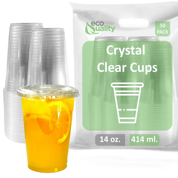 [50 Count] 14 oz Clear Plastic Disposable PET Cups with Lids | Crystal Clear PET Cup | Cold Smoothie | Iced Coffee Go Cups | Ideal for Coffee, Parfait, Juice, Soda, Cocktail, Party Cups (14OZ)