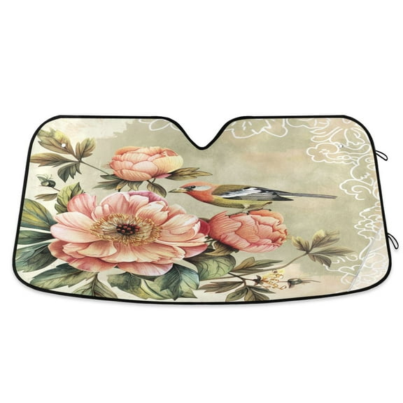 ALAZA Retro Bird Peony Flower Windshield Sun Shade Car Foldable Sun Visor Block UV Rays Protector 55"x27.6"