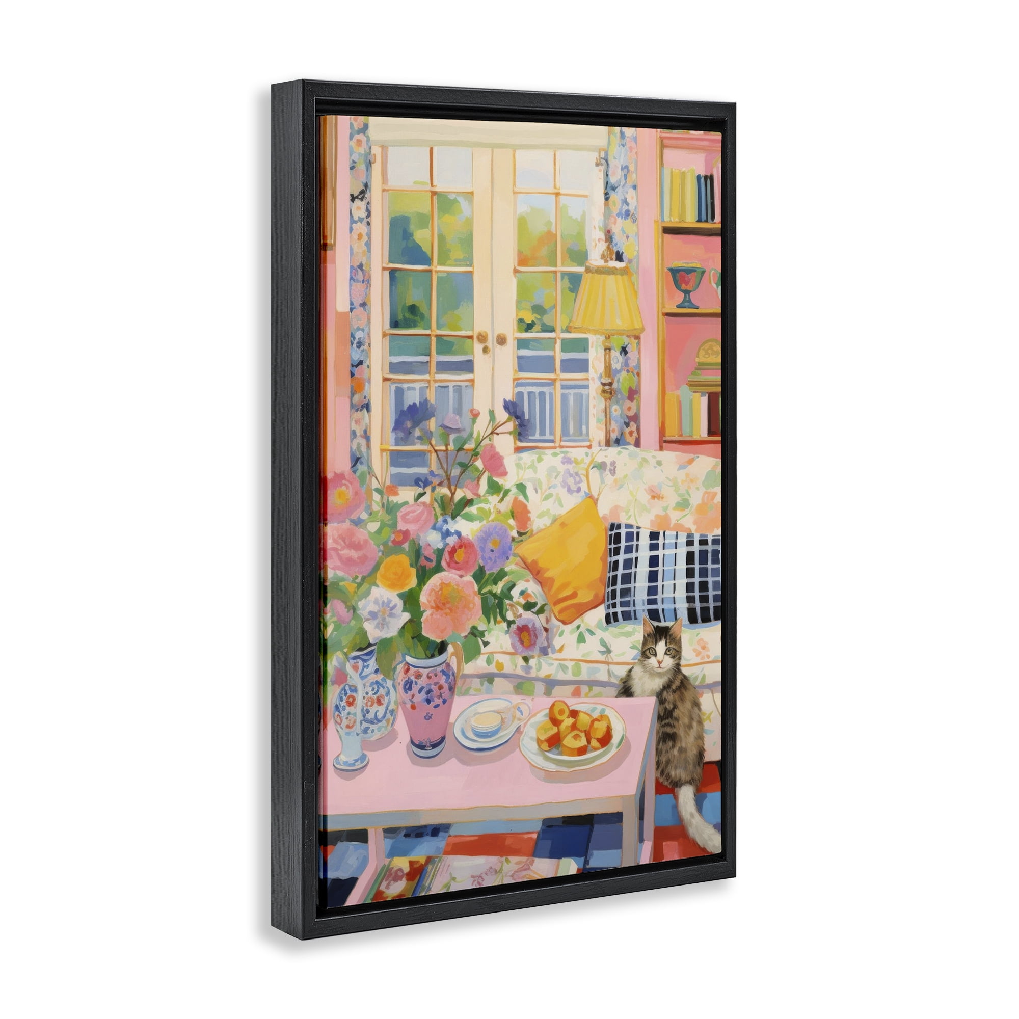 Stupell Industries Invited Guest Interior Furniture Painting Black Floater Framed Canvas Art Print Wall Art, 17 x 25