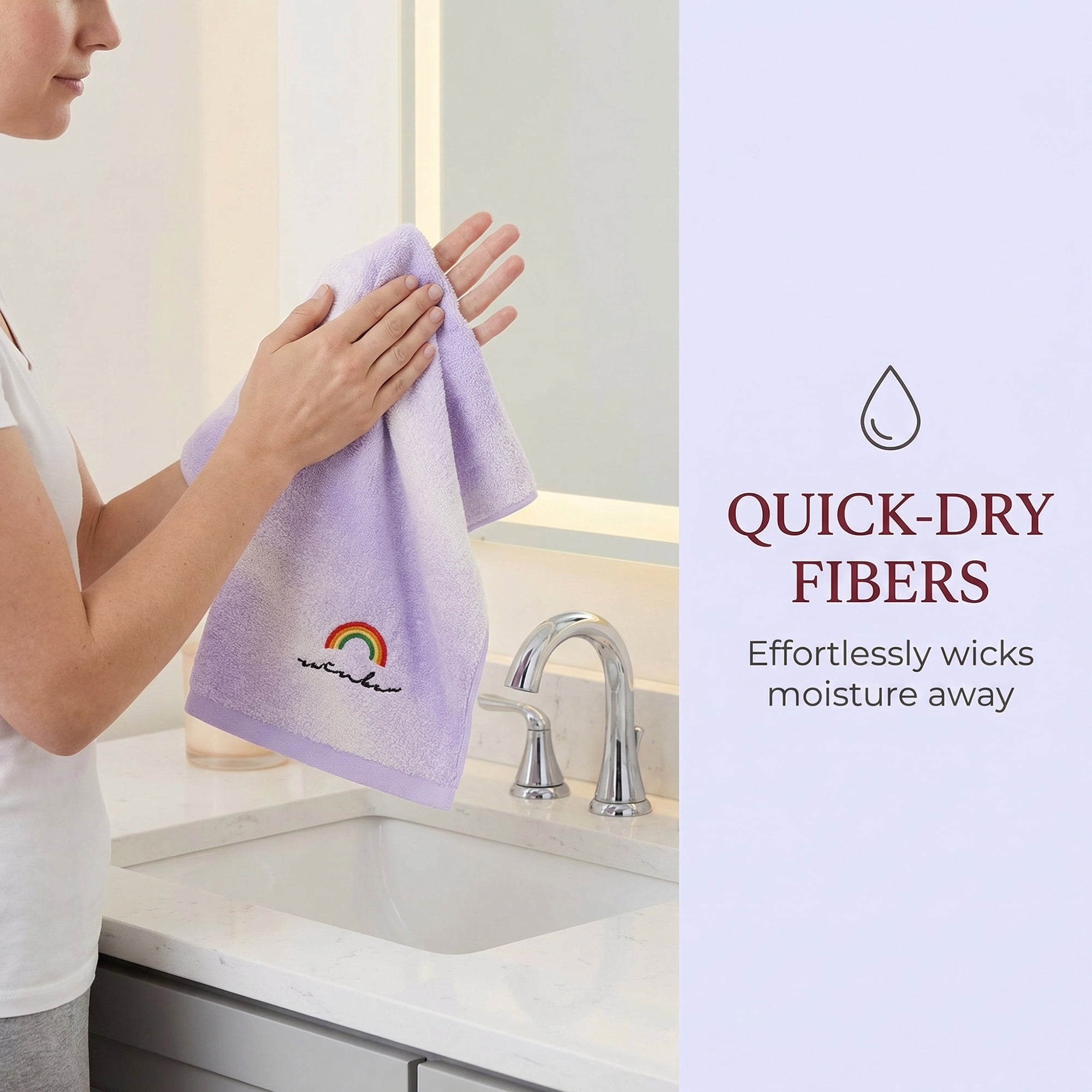Unique Bargains 2 Pcs Rainbow Cotton Soft Absorbent Hand Towels Purple 28" x 13"