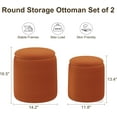 thumbnail image 2 of Orange Round Storage Ottoman Set of 2, Large Velvet Ottoman with Storage, Multifunctional Vanity Stool, Small Pouf Ottomans Foot Stool, Storage Stools for Living Room, Bedroom, 2 of 13
