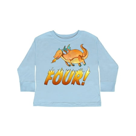

Inktastic 4 Fourth Birthday Orange Dragon Breathing Fire Gift Toddler Boy or Toddler Girl Long Sleeve T-Shirt