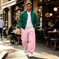 thumbnail image 3 of Men's Oversized Baggy Casual Sweatpants, Elastic Drawstring Waist Loose Wide Leg Trousers, Soft Comfort Knit Bottoms With Practical Side Pockets For Streetwear Daily Activities Pink 2XL, 3 of 8