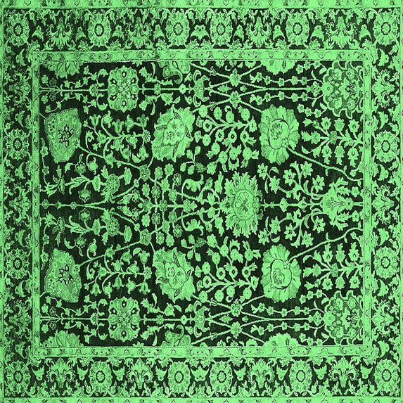 Ahgly Company Indoor Square Oriental Emerald Green Industrial Area Rugs, 5' Square