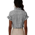 thumbnail image 6 of Craaazy Women's Relaxed Fit Plaid V Neck Blouse, Short Sleeve Ruffle Button Down Tops, Comfy Business Casual Shirt for Spring Gifts, 6 of 9