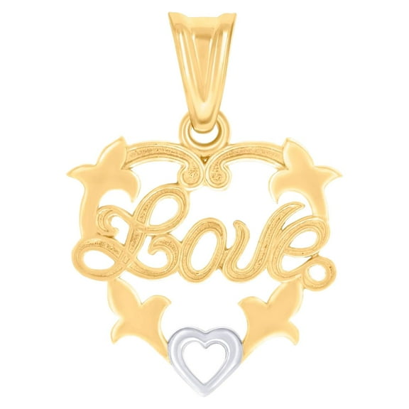 14k Two-tone Gold Womens Love Heart Charm Pendant Necklace 21.9x15.5mm Wide Pendant for Women