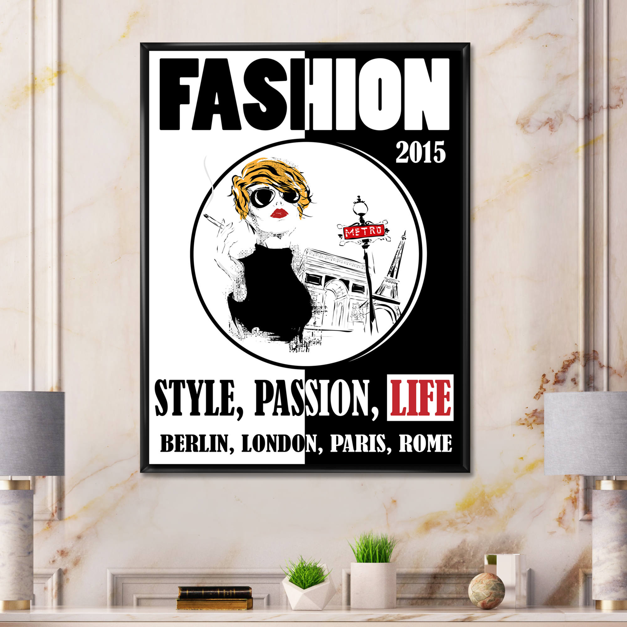Designart 'Style Passion Life Fashion Woman I' Vintage Framed Canvas Wall Art Print