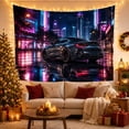 thumbnail image 3 of Black Sports Car on Neon City Street, Moody Digital Art for Car Enthusiasts, Urban Night Wall Art, Housewarming Gift, Tapestry Wall Hanging for Bedroom and Gaming Room, 3 of 7