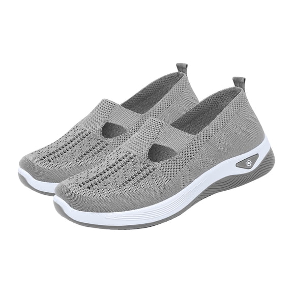 Aobny Slip On Shoes Womens Shoes Flatform Casual Shoes Walking Shoes Breathable Soft Shoes Shoes Flat Heel Round Toe Gray Stability Casual Shoes for Women,Size 40