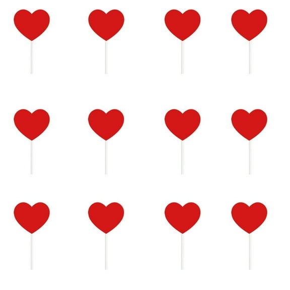 12PC Red Heart Cupcake Toppers Glitter Love Heart Valentine Cupcake Picks for Valentine's Day Theme Wedding Engagement Bridal Shower Birthday Party Cake Decorations Supplies