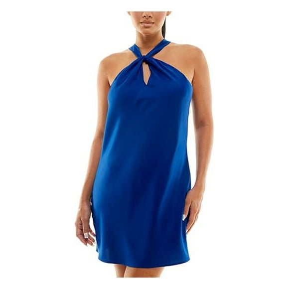 JOLT Womens Blue Lined Tie Pullover Cutout Sleeveless Halter Short Party Sheath Dress Juniors S