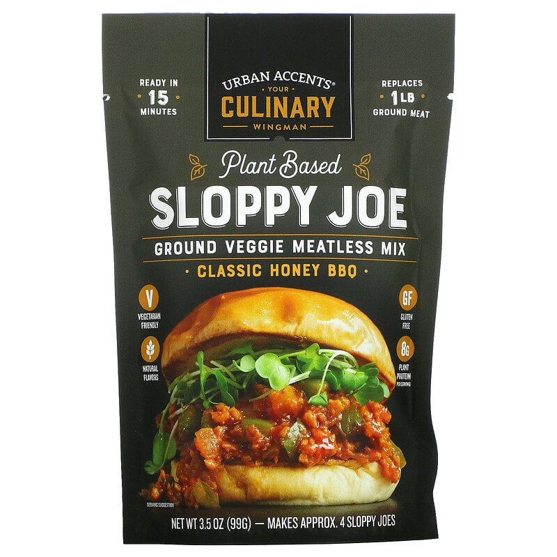 Urban Accents, Plant Based Sloppy Joe, Ground Veggie Meatless Mix, Classic Honey BBQ, 3.5 oz