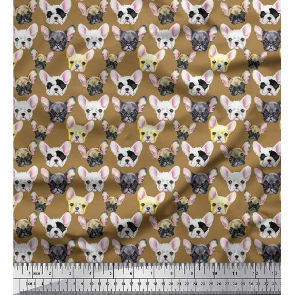 Soimoi Rayon Crepe Fabric Puppy Face Dog Printed Fabric 1 Yard 46 Inch Wide