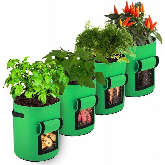Bolsas para plantar patatas, 4 bolsas no tejidas de 10 galones, bolsas para plantar plantas, adecuadas para plantar bolsas de patatas, tomates, zanahorias dulces (verde hierba)