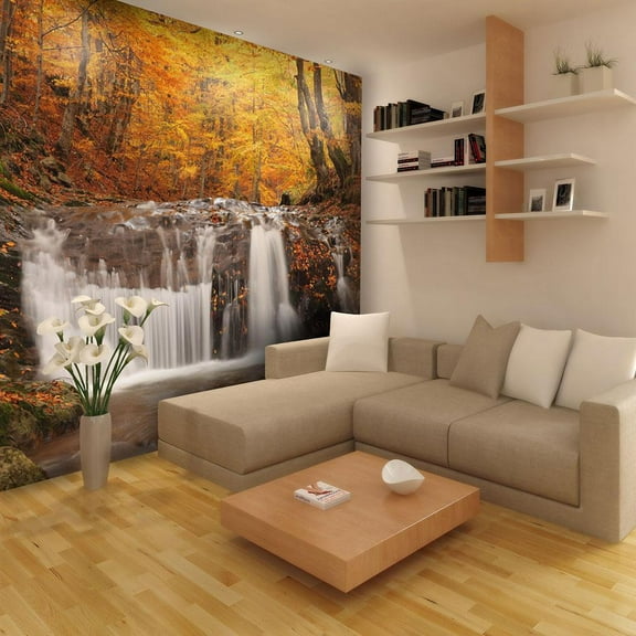 Tiptophomedecor Landscape Wallpaper Wall Mural - Autumn Landscape : Waterfall In Forest