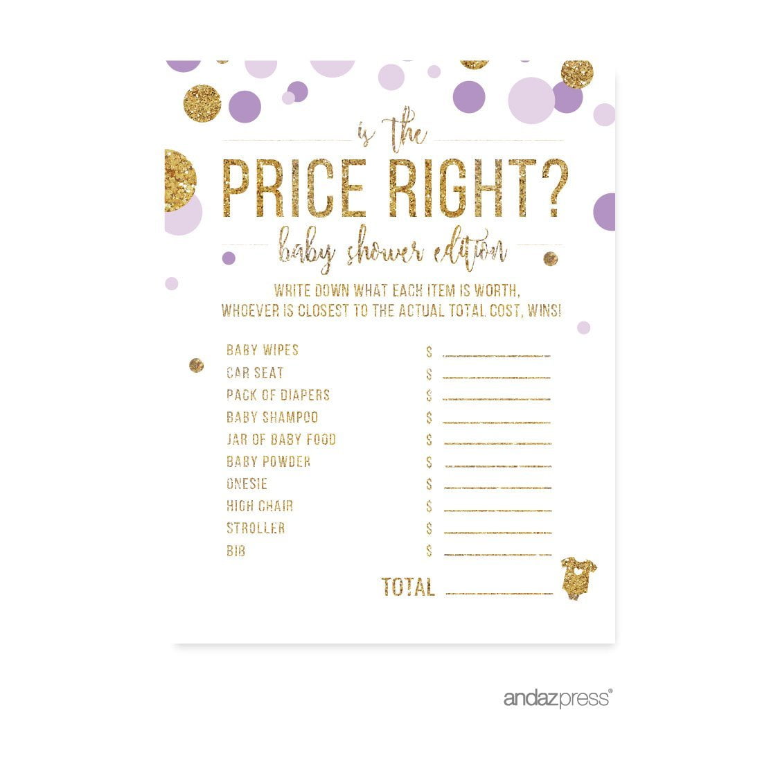 Is the Price Right Game  Lavender Gold Glitter Baby Shower Games, 20-Pack
