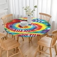 thumbnail image 3 of Colorful Tie Dye Pattern Round Fitted Tablecloth with Elastic Edge,Dining Table Cover Waterproof,Outdoor Round Tablecloth for Camping,Dining,Indoor and Outdoor, 3 of 7