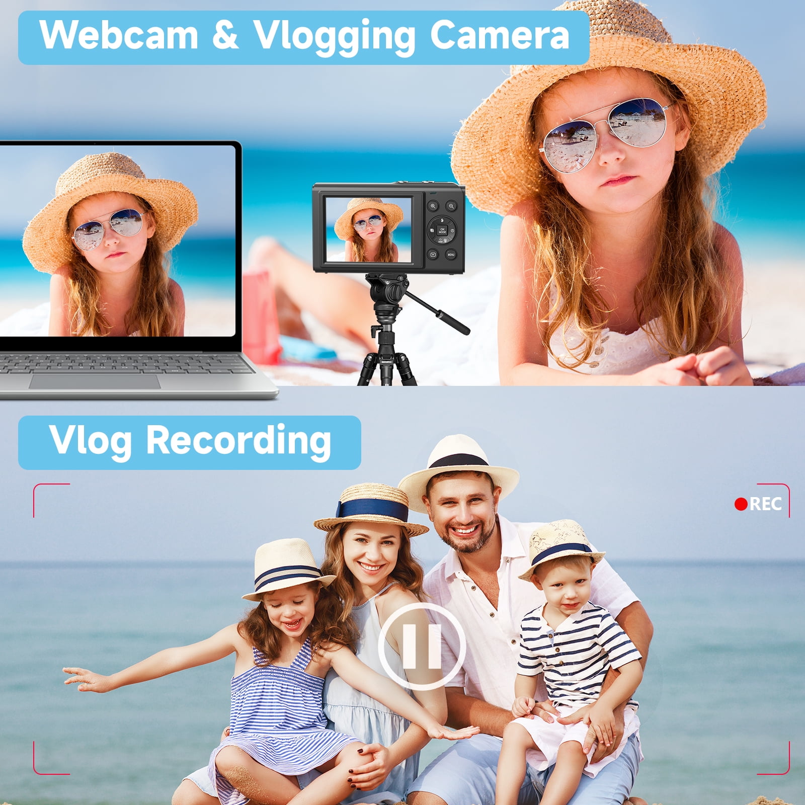 XLURC 5K 80MP Digital Camera for Photography Wifi Dual Screen Vlogging Camera for Youtube Autofocus Travel Camera 18X Digital Zoom with 32GB Card & 2x Battery (Black)
