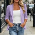 thumbnail image 2 of Women's Hollow Eyelet Cardigan Lapel 3/4 Sleeve Open Front Loose Shrug Lightweight Business Casual Jacket Spring Fall office Tops Purple, 2 of 5