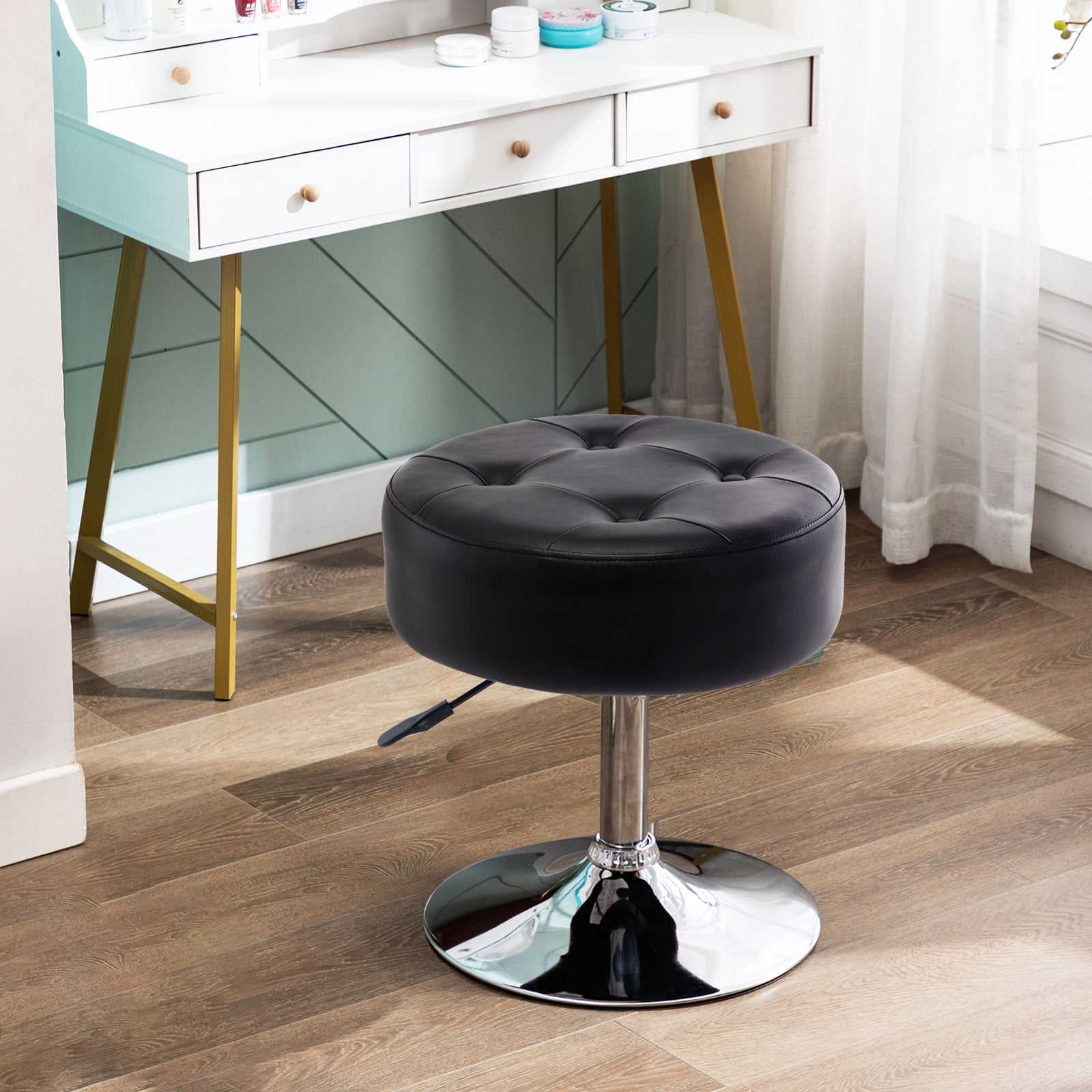 Retro Bedroom Vanity Stool Crushed Velvet Padded Studded Dressing Table  Chair | eBay