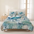 thumbnail image 3 of King Quilt Set 96''x106'', Teal Crabs Coastal Lightweight Bedspread Coverlet Set with 2 Pillow Shams, Summer Beach Coral Nautical Ocean Breathable All Season Quilt Bedding for Bedroom/Guest Room, 3 of 9