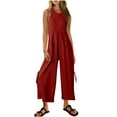 thumbnail image 6 of ABATAB Women's Casual Jumpsuits Loose Sleeveless Long Pants Romper Crewneck Baggy Overalls with Pockets Summer Trendy Outfits, 6 of 7
