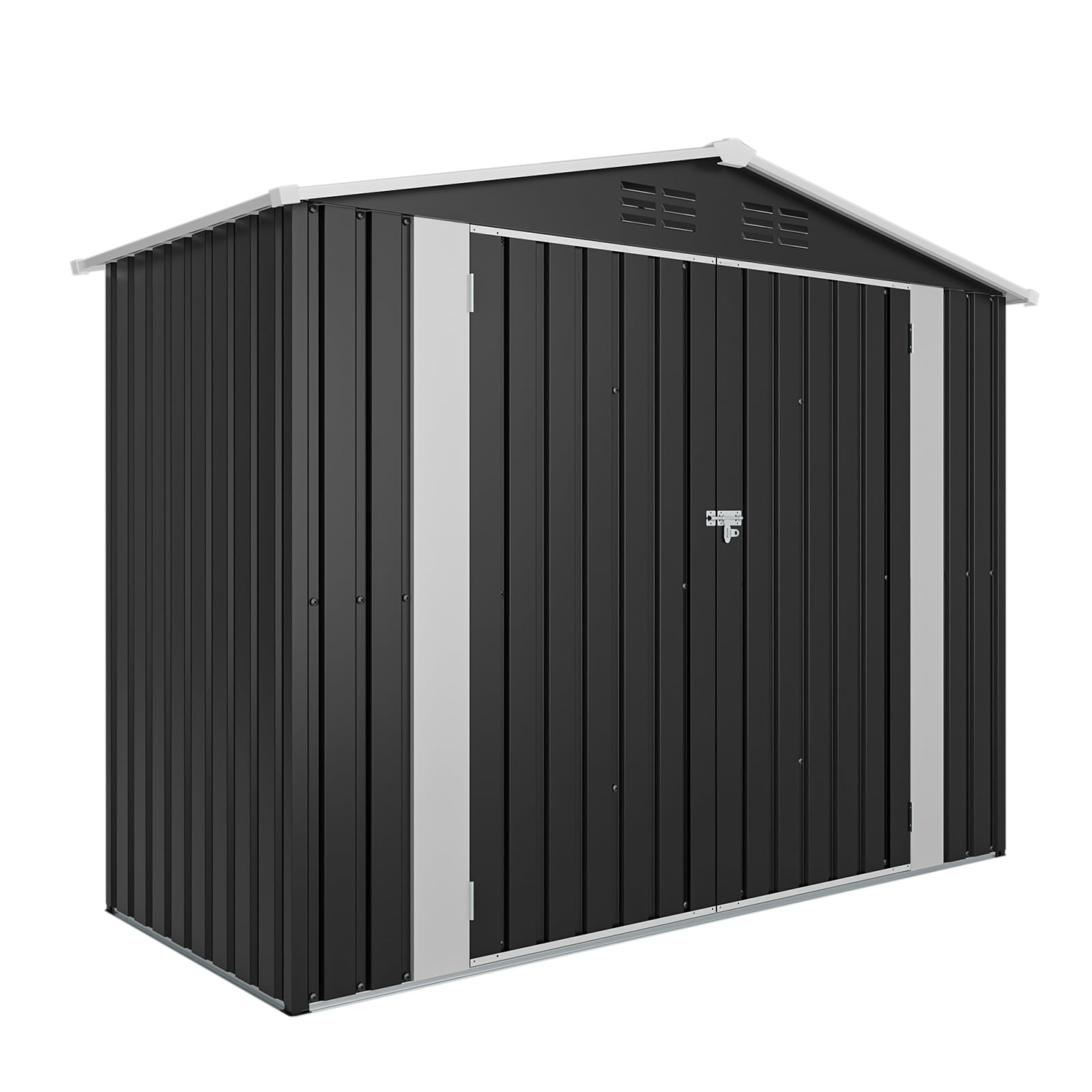 Mintazer 4x8ft Galvanized Steel Outdoor Storage Shed, Metal Garden Tool Storage Building with Vents & 3 Door, Backyard Utility Storage Cabinet for Bikes Patio